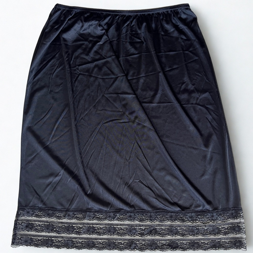 Vintage Metropolitan Black Half Slip Lace Hem Lingerie Skirt Size Large USA